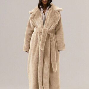 Cream Elegant Women's Fuzzy Fur Maxi Coat